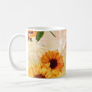 HandGezeichnet Gelbe Sonnenblumen Wasserfarben Mus Kaffeetasse