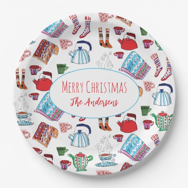 HandGezeichnet gemütliche Weihnachten Personalisie Pappteller (Vorderseite)
