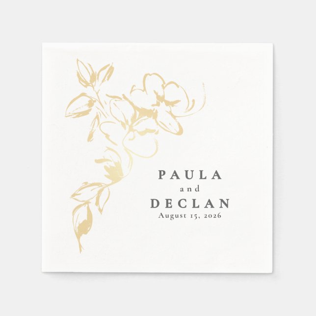 Handgezeichnet Gold-Blume Elegante Minimalistische Serviette (Vorderseite)