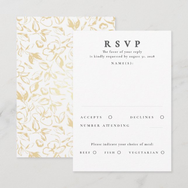 Handgezeichnet Gold Floral Muster Hochzeit RSVP (Vorne/Hinten)