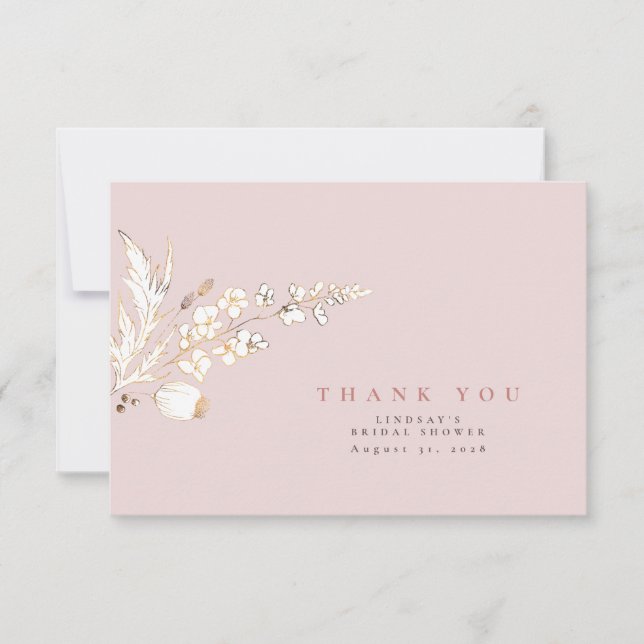 Handgezeichnet Gold Wildblumen Elegant Danke (Vorderseite)