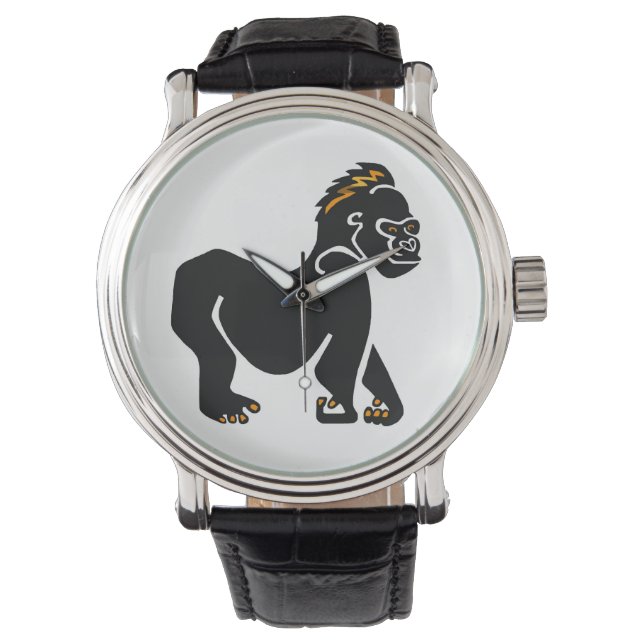 Handgezeichnet - GORILLA - Primat - Ape - Wildtier Armbanduhr (Vorderseite)