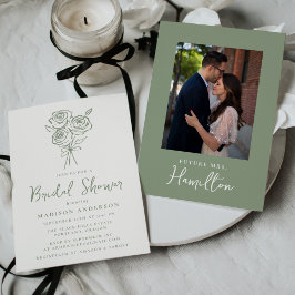 HandGezeichnet Green Rose Bouquet Foto Brautparty Einladung