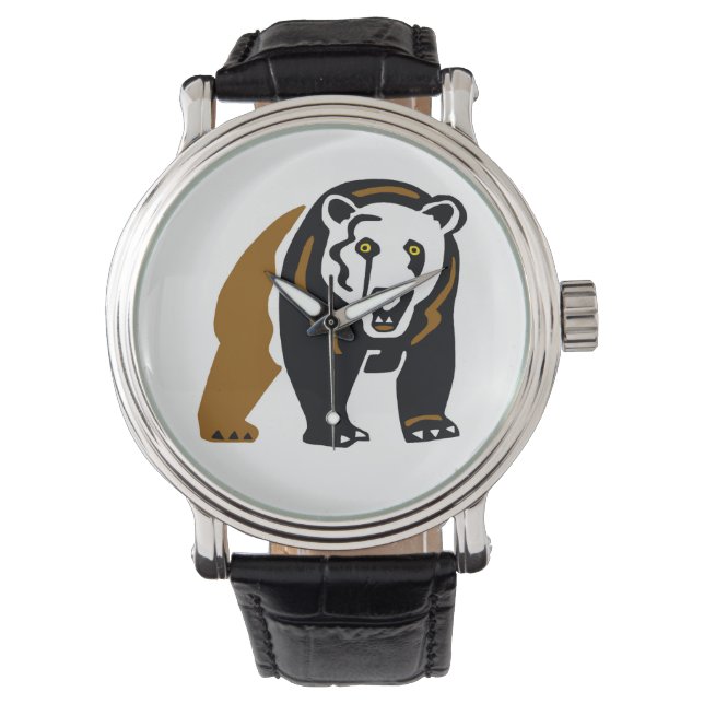 Handgezeichnet - GRIZZLY Bär - Wildlife - USA Armbanduhr (Vorderseite)