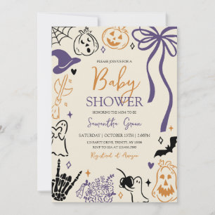 Handgezeichnet Halloween Little Boo Baby Shower Einladung