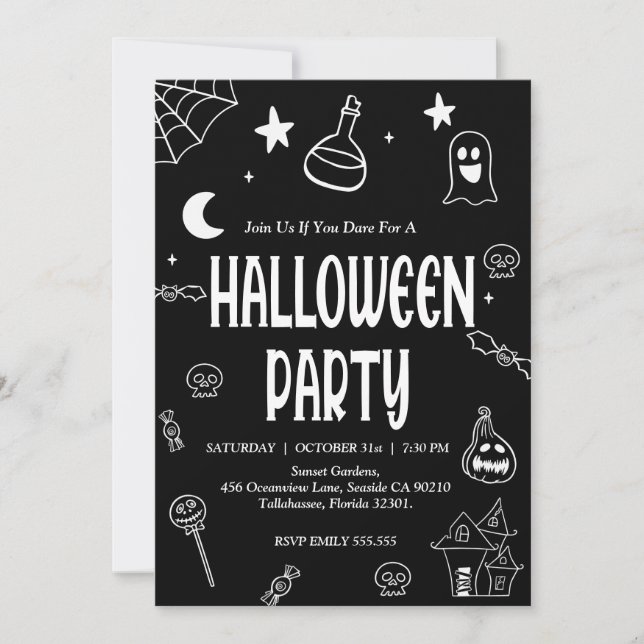 HandGezeichnet Halloween-Vibes-Party Einladung (Vorderseite)