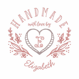 Handgezeichnet Herz- und Blumenkranz-Monogramm Runder Aufkleber