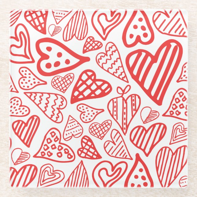 "HandGezeichnet Herzdesign | Whimsisch und romanti Glasuntersetzer (Vorderseite)