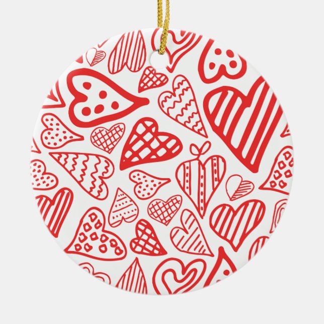 "HandGezeichnet Herzdesign | Whimsisch und romanti Keramik Ornament (Vorne)