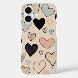 HandGezeichnet Herzen iPhone 16 Hülle