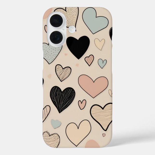 HandGezeichnet Herzen iPhone 16 Hülle (Rückseite)