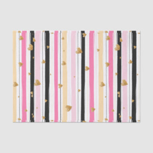 Handgezeichnet Imitate Gold Hearts & Stripes Muste Seidenpapier