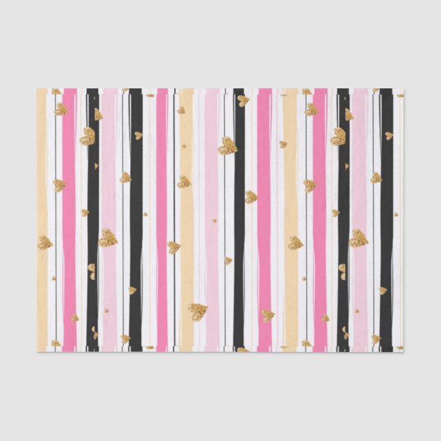 Handgezeichnet Imitate Gold Hearts & Stripes Muste Seidenpapier (Vorderseite)