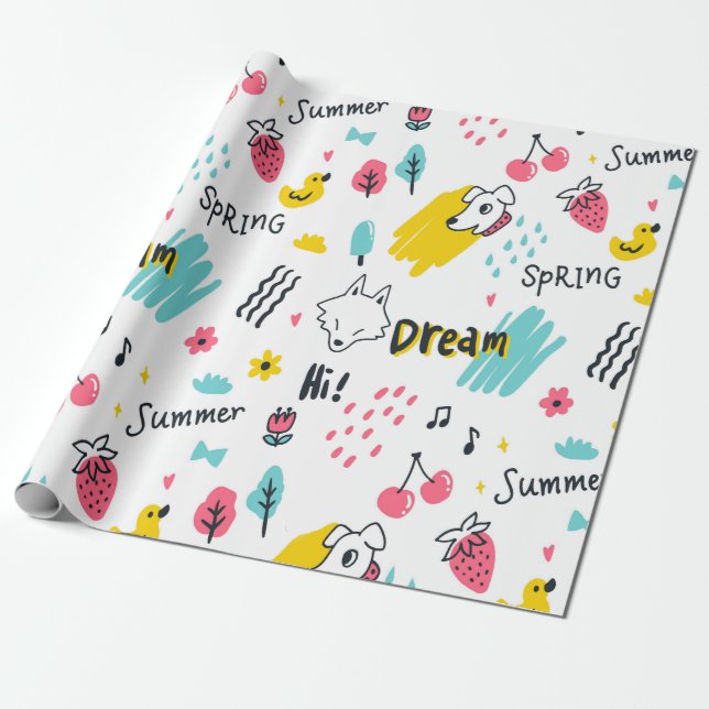 Handgezeichnet in süßer Farbe Geschenkpapier (Ungerollt)