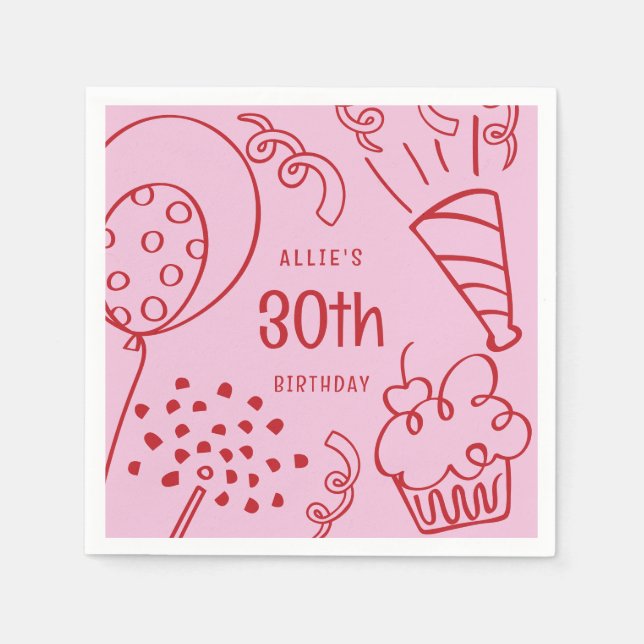 Handgezeichnet jedes Alter Geburtstagsparty Ballon Serviette (Vorderseite)