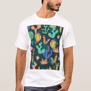 Handgezeichnet Kaktus: Skandinavien nahtlos. T-Shirt