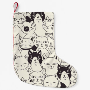 Handgezeichnet Katzen doodeln nahtlos. Kleiner Weihnachtsstrumpf