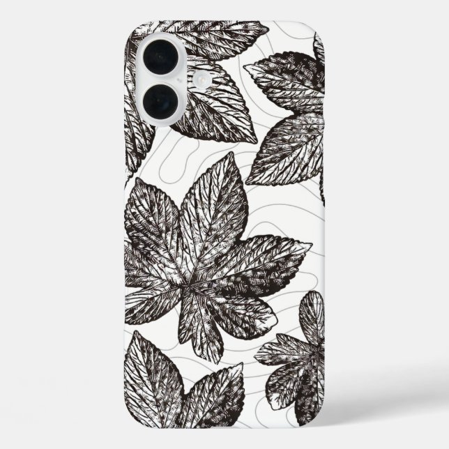 HandGezeichnet Leaf Line Art iPhone Fall 16 Plus Hülle (Rückseite)