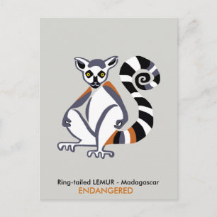 Handgezeichnet - LEMUR - gefährdete Tiere - wild l Postkarte
