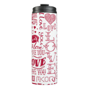 Handgezeichnet Liebe Doodles, charmantes Muster. Thermosbecher