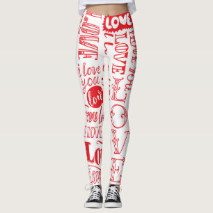 HandGezeichnet Liebe Doodles Nahtloser Hintergrund Leggings