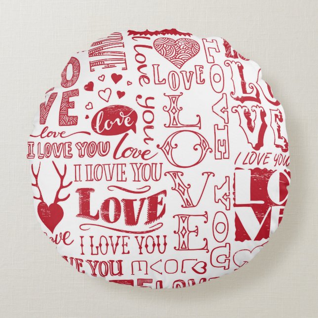 handgezeichnet Liebe-Doodles  Rundes Kissen (Vorderseite)