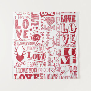 handgezeichnet Liebe-Doodles  Wandteppich