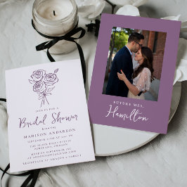 HandGezeichnet Lila Rose Bouquet Foto Brautparty Einladung
