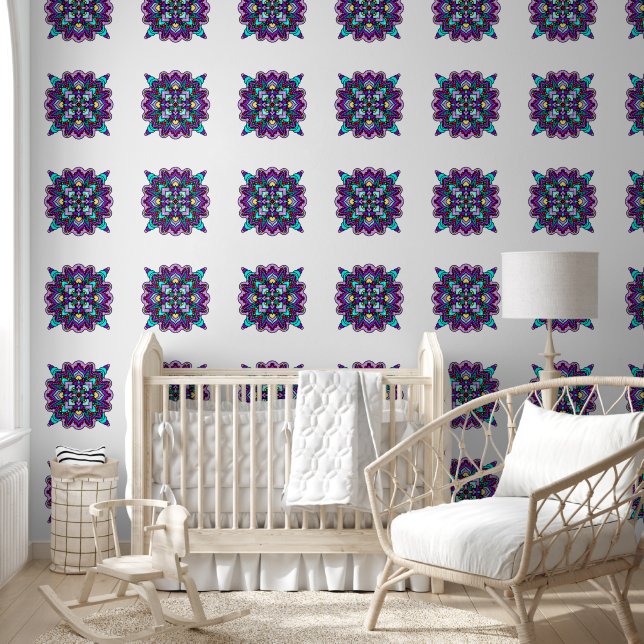 Handgezeichnet Lila und blau Mandala Tapete (Kinder)