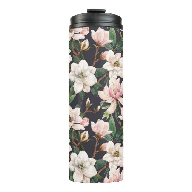 Handgezeichnet Magnolien: Wasserfarben nahtlos. Thermosbecher (Vorderseite)