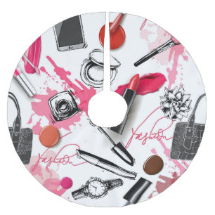 Handgezeichnet Make-up, Vintages Grafikmuster. Polyester Weihnachtsbaumdecke
