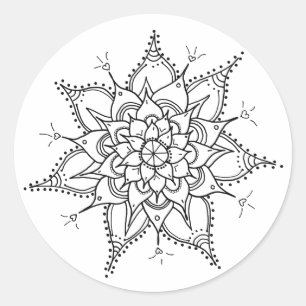 Handgezeichnet, Mandala, Schwarz und Weiß, Zen, H Runder Aufkleber