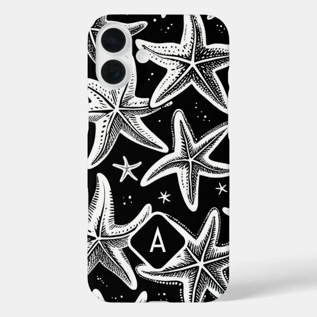 HandGezeichnet, monogrammatierter Starfish auf sch iPhone 16 Plus Hülle (Rückseite)