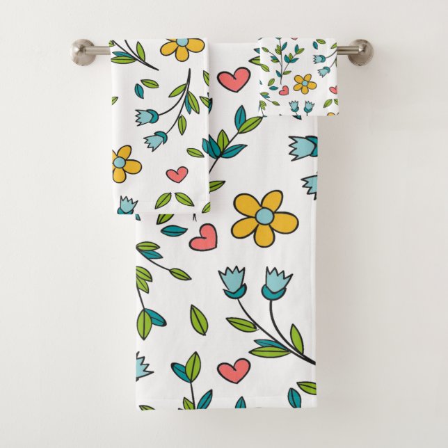 HandGezeichnet Muster für Blumen und Herz Badhandtuch Set (Insitu)