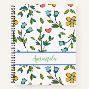 HandGezeichnet Muster für Blumen und Herz Notizbuch
