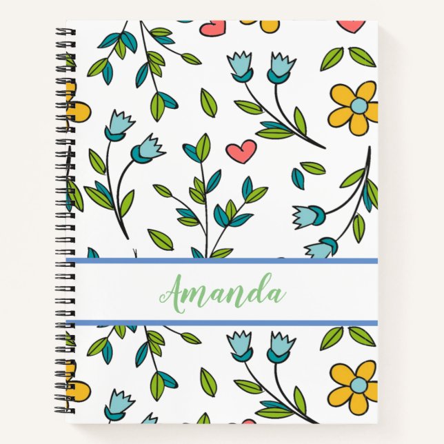 HandGezeichnet Muster für Blumen und Herz Notizbuch (Vorderseite)