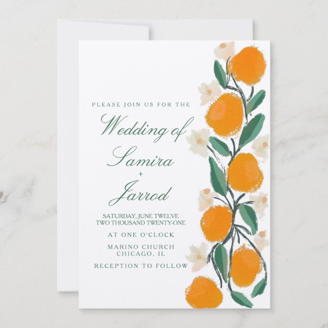 HandGezeichnet Orange Botanical Wedding Kraft (Vorderseite)