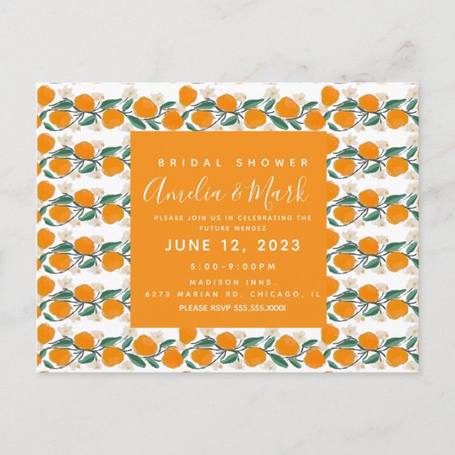 HandGezeichnet Orange Botanisches Abstraktes Braut Postkarte (Vorderseite)