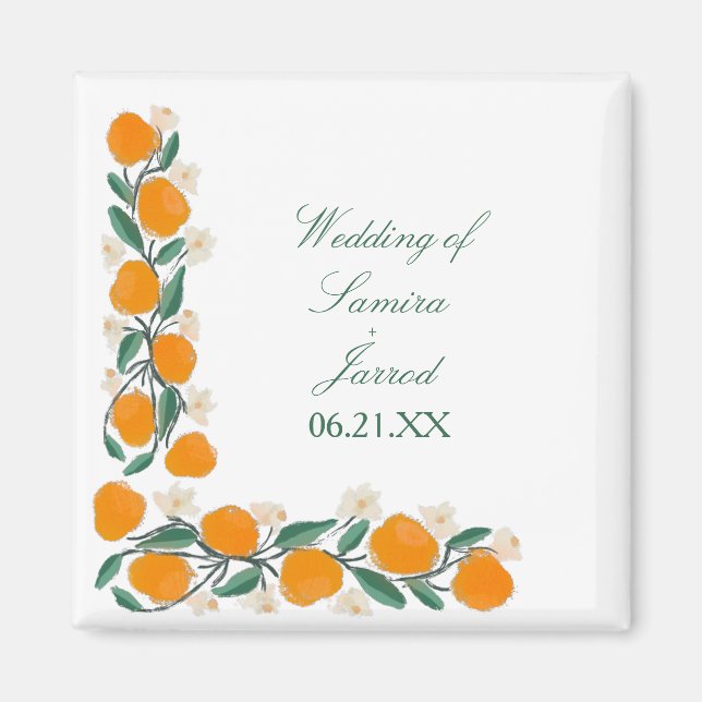 HandGezeichnet Orangefarbene Abstrakte Hochzeit Magnet (Vorne)