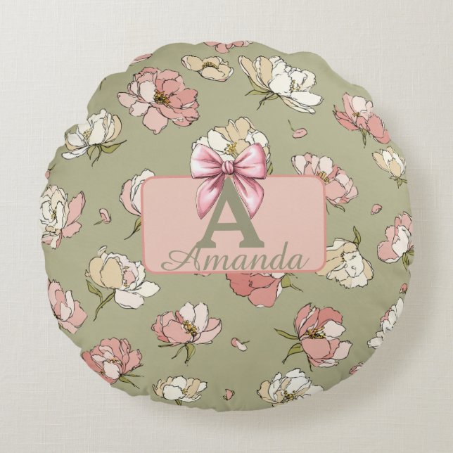 HandGezeichnet Peony Pattern Rundkissen Rundes Kissen (Vorderseite)