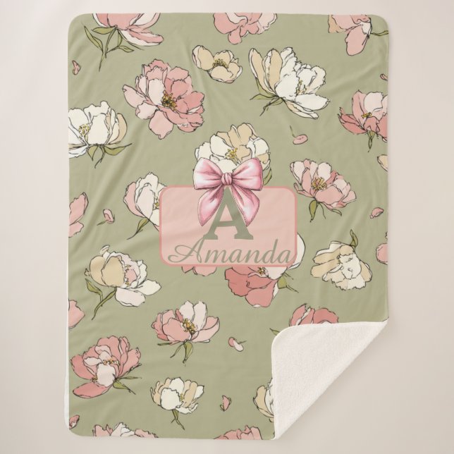 HandGezeichnet Peony Pattern Sherpa Blanket Sherpadecke (Vorderseite)