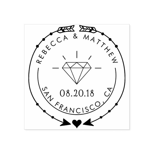 Handgezeichnet Pfeile Herz & Diamant Hochzeit Gummistempel (Prägung)