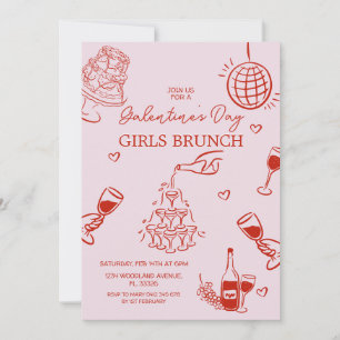 HandGezeichnet Pink Galentine's Girls Night Party Einladung