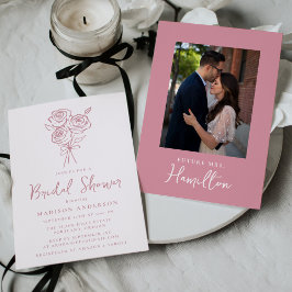 HandGezeichnet Pink Rose Bouquet Foto Brautparty Einladung