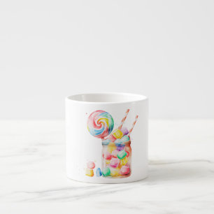 HandGezeichnet Regenbogen Lollipops und Jelly Cand Espressotasse