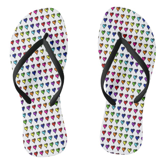 Handgezeichnet Regenbogenherzen Flip Flops (Fußbett)