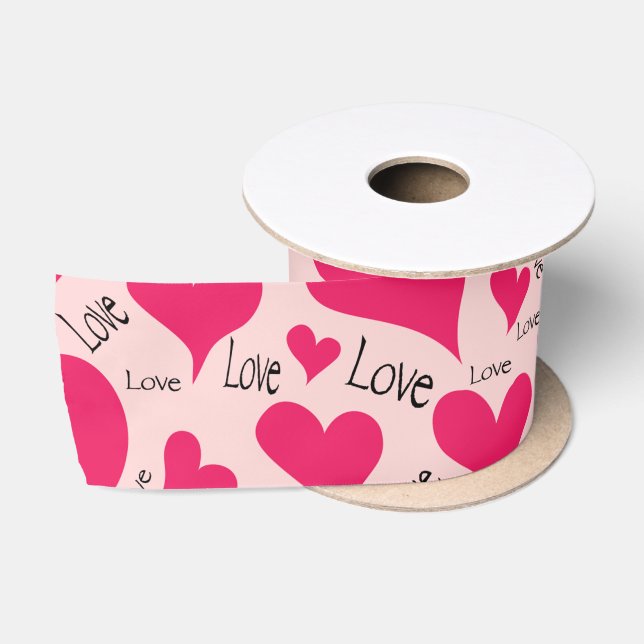 Handgezeichnet Rosa Herz Liebe Satin Ribbon Satinband (Spule)