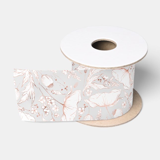 Handgezeichnet Rosa Wildblumen Elegant Satinband (Spule)