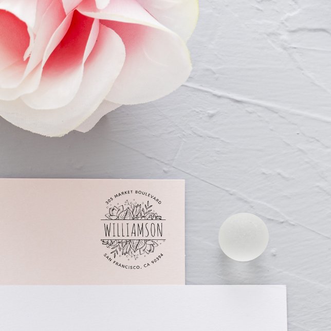 Handgezeichnet Rücksendeadresse für Blumenrahmen Gummistempel (Von Creator hochgeladen)