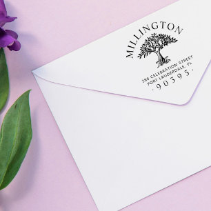 Handgezeichnet Rücksendeadresse von Baumrundnamen Permastempel